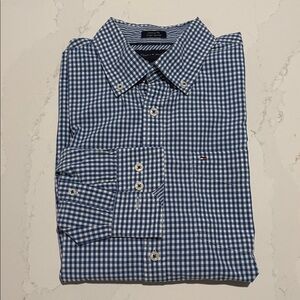 Tommy Hilfiger Button Down Plaid Shirt, blue and White, size Medium